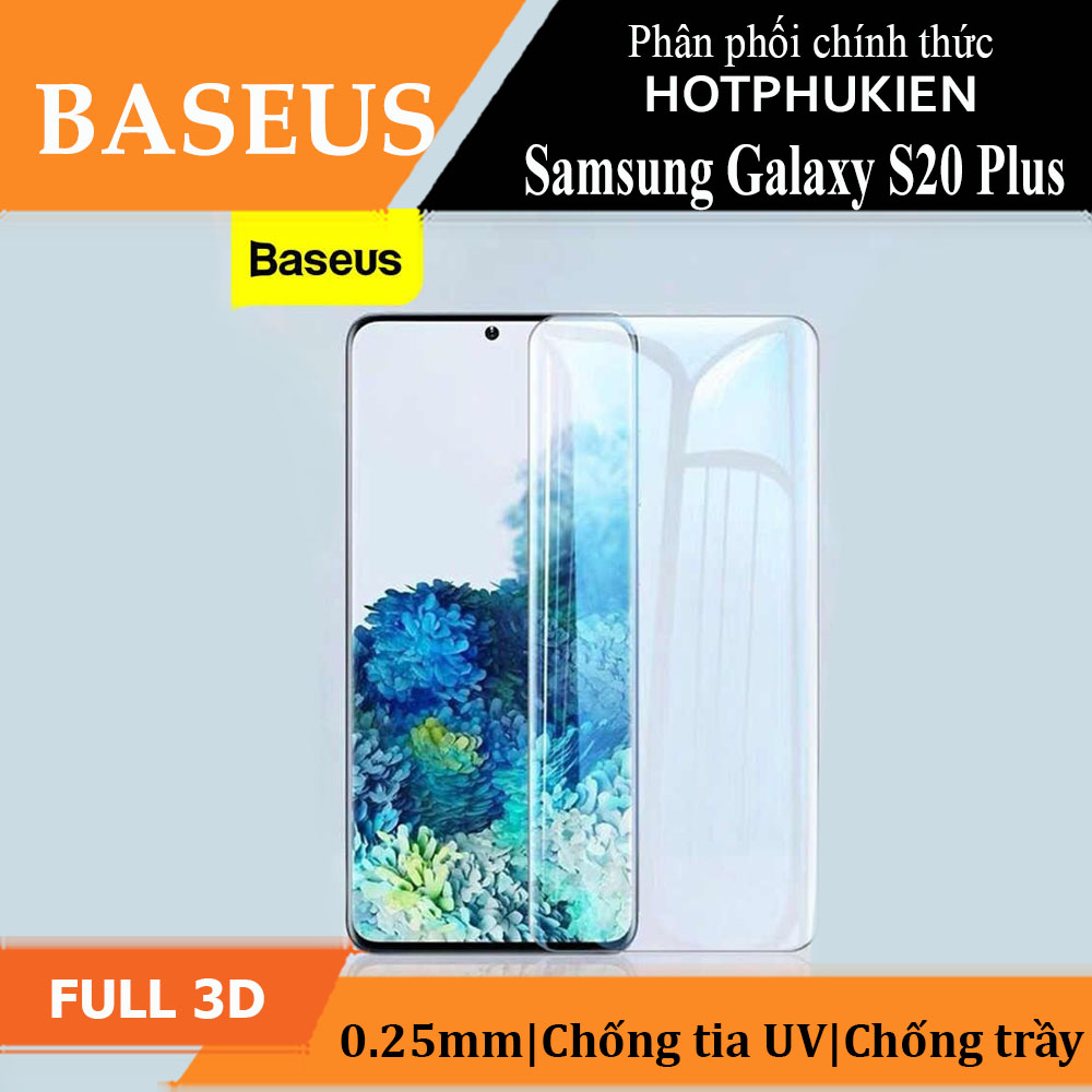 Bộ 2 miếng dán màn hình kính cường lực Full 3D chống tia UV cho Samsung Galaxy S20 Plus hiệu Baseus