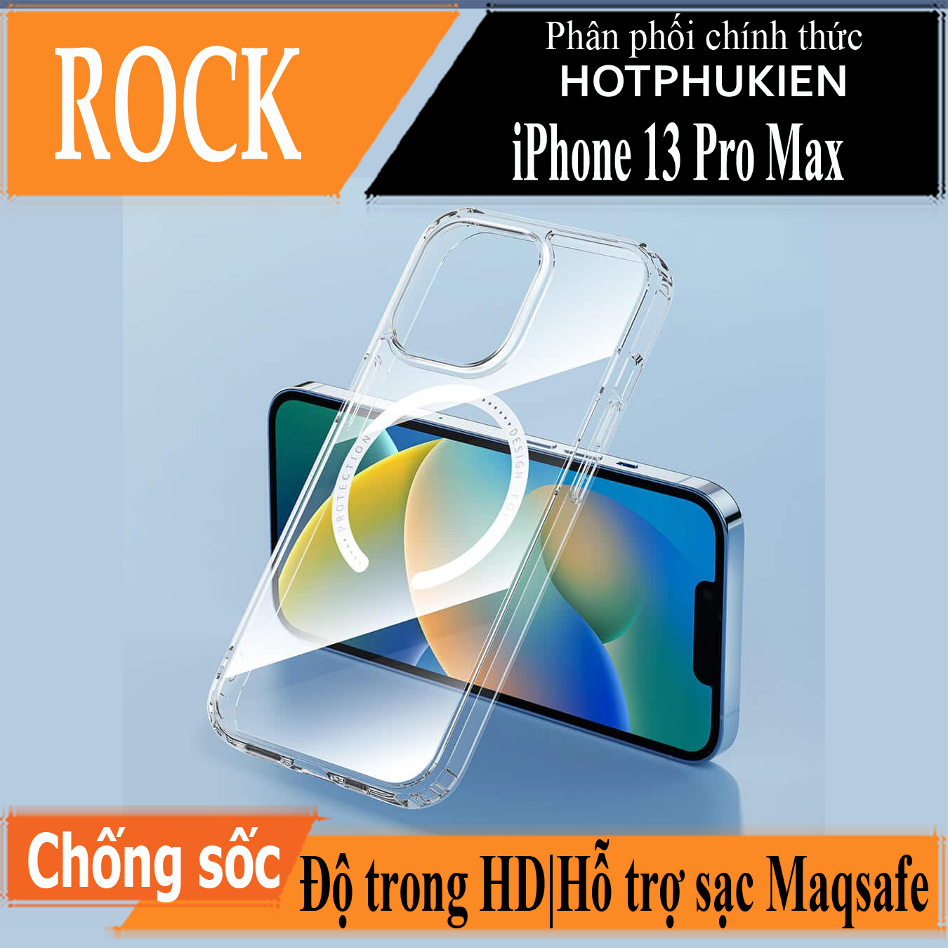 Ốp lưng chống sốc trong suốt hỗ trợ sạc Magsafe cho iPhone 13 Pro Max (6.7 inch) hiệu Rock Protection Maqsafe Magetic Case