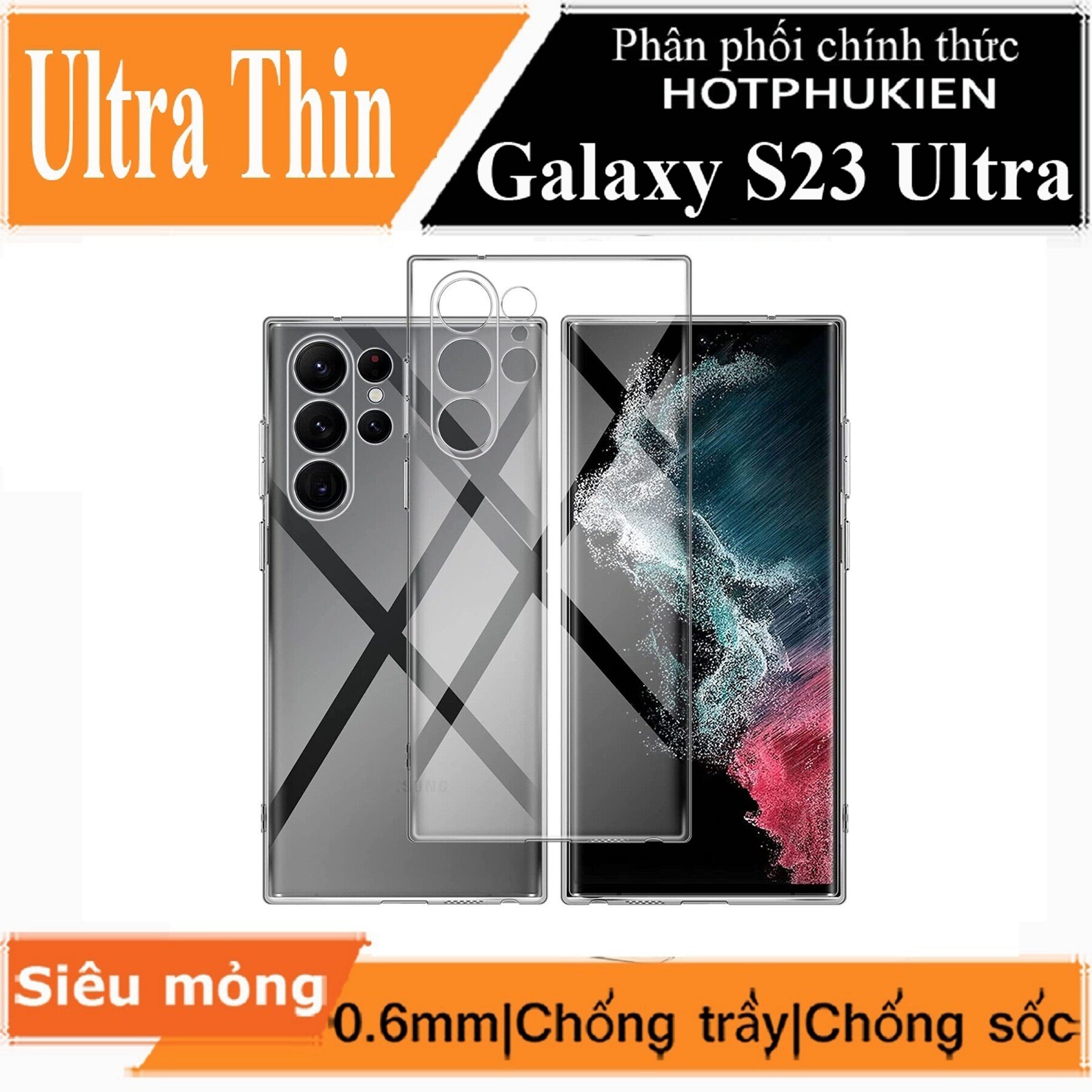 Ốp lưng silicon dẻo trong suốt mỏng 0.6mm cho Samsung Galaxy S23 Ultra hiệu Ultra Thin