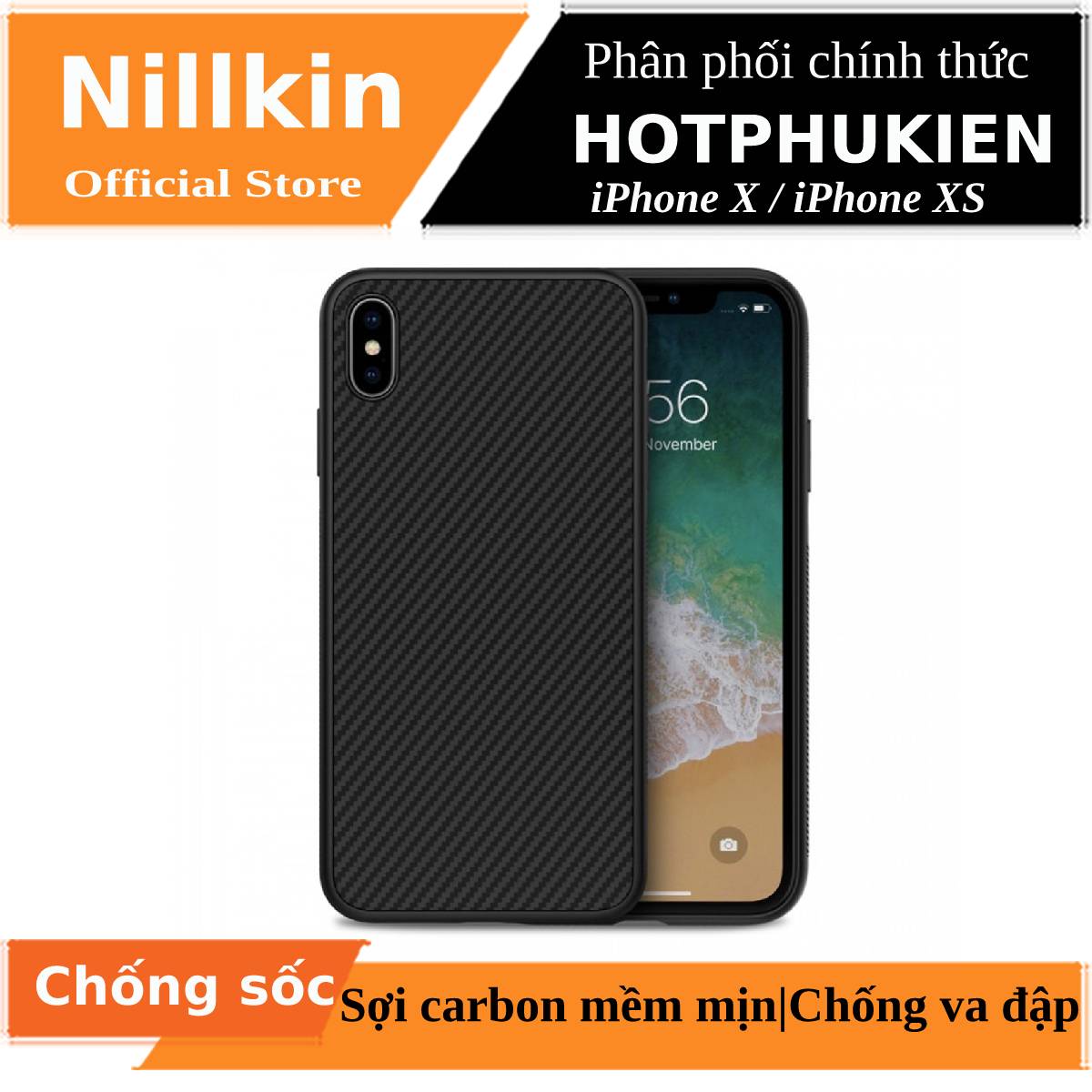 Ốp lưng chống sốc sợi Carbon cho iPhone X / iPhone Xs hiệu Nillkin