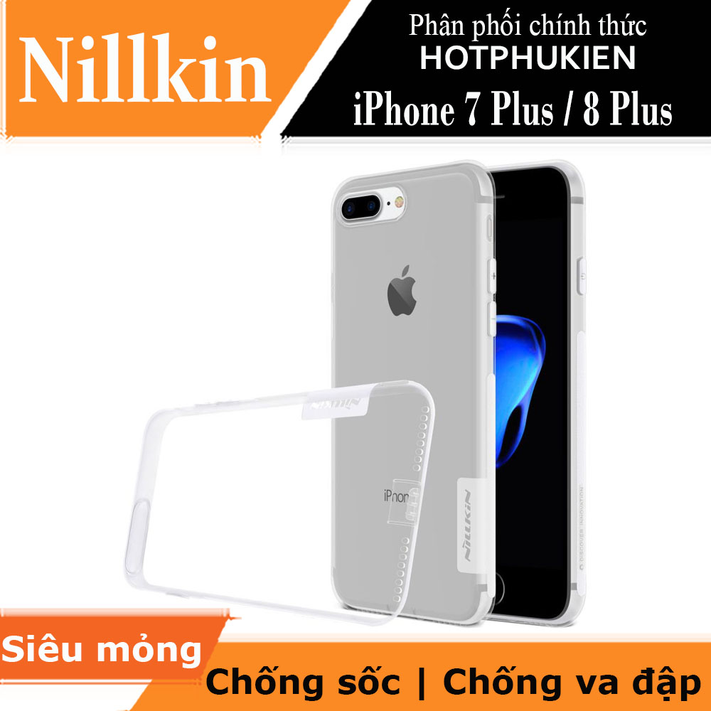 Ốp lưng silicon trong suốt cho iPhone 7 Plus / iPhone 8 Plus hiệu Nillkin mỏng 0.6mm