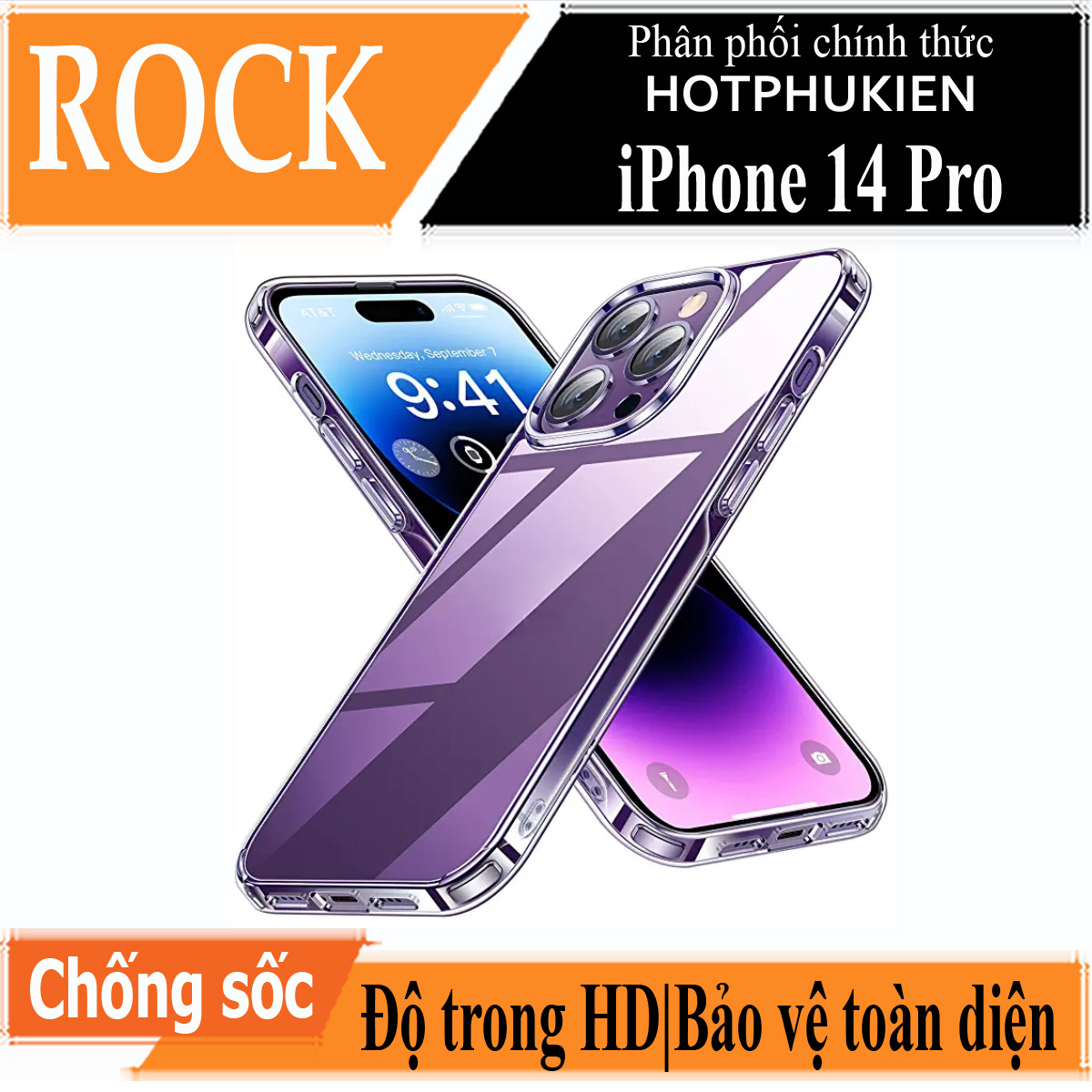 Ốp lưng chống sốc trong suốt cho iPhone 14 Pro (6.1 inch) hiệu Rock Space Protective Case