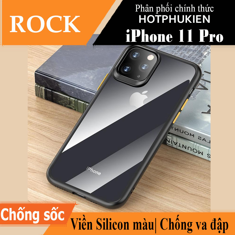 Ốp lưng silicon chống sốc trong suốt viền màu cho iPhone 11 Pro Hiệu Rock Guard Pro