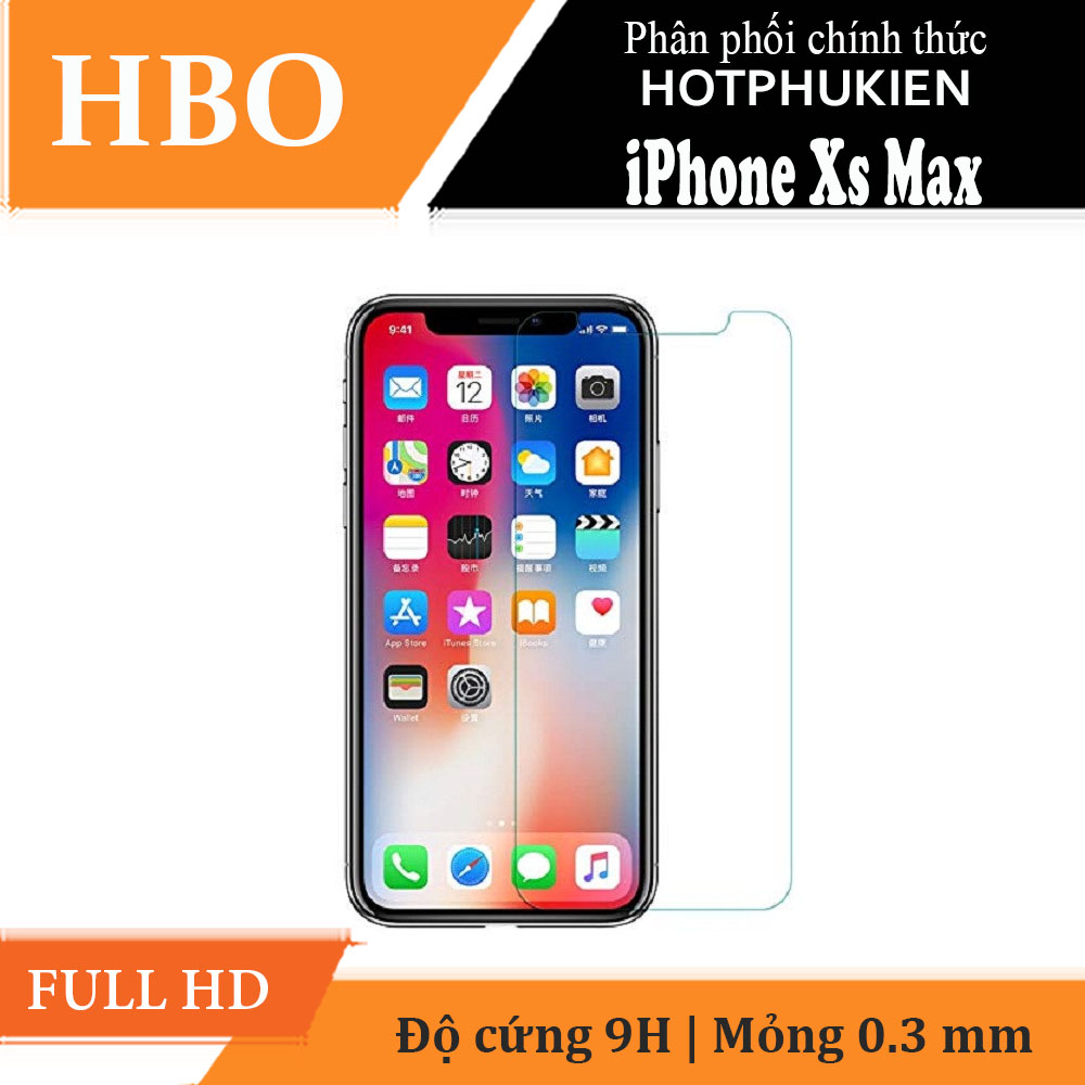 Miếng dán cường lực cho iPhone Xs Max (6.5 inch) hiệu HBO độ cứng 9H