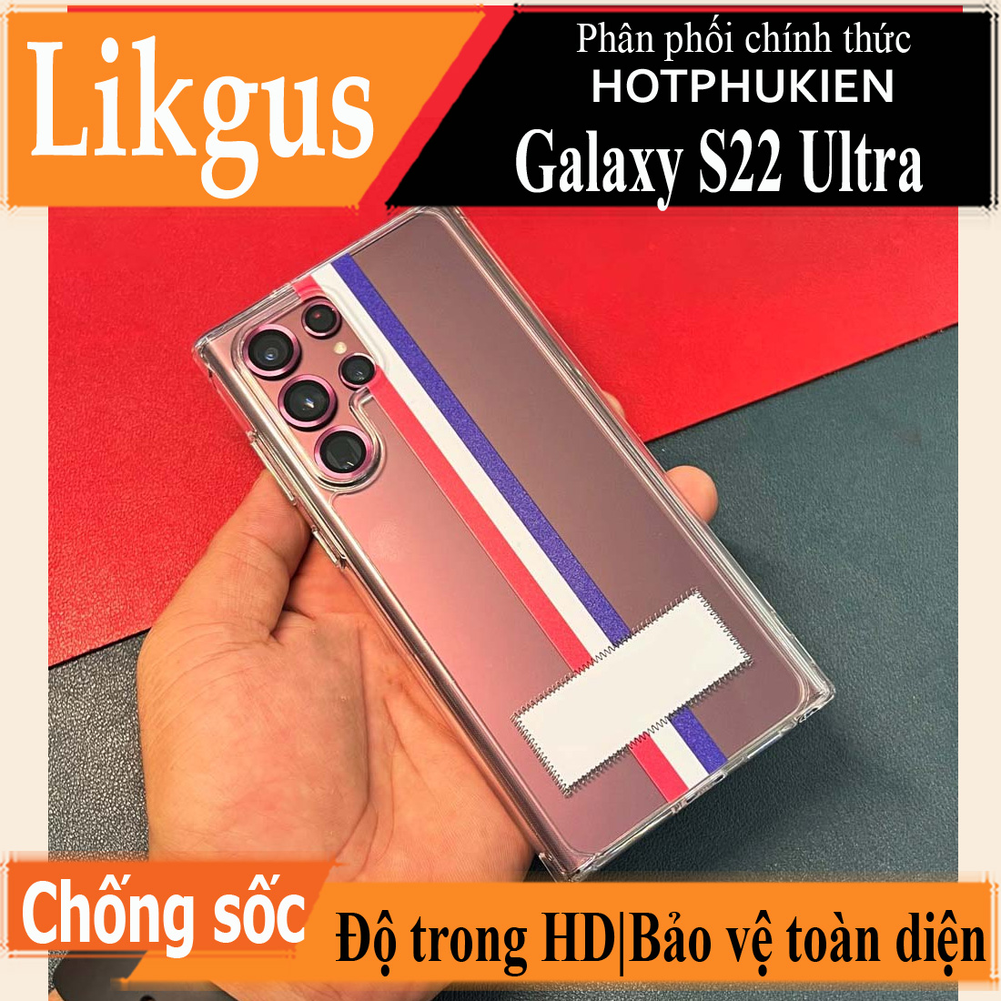Ốp lưng trong suốt cho Samsung Galaxy S22 Ultra hiệu Likgus Thom Browne