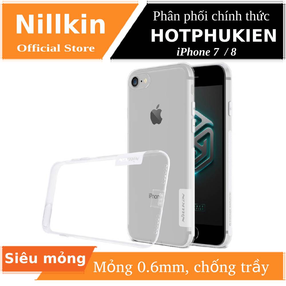 Ốp lưng silicon trong suốt cho iPhone SE 2020 / iPhone 7 / iPhone 8 hiệu Nillkin mỏng 0.6mm