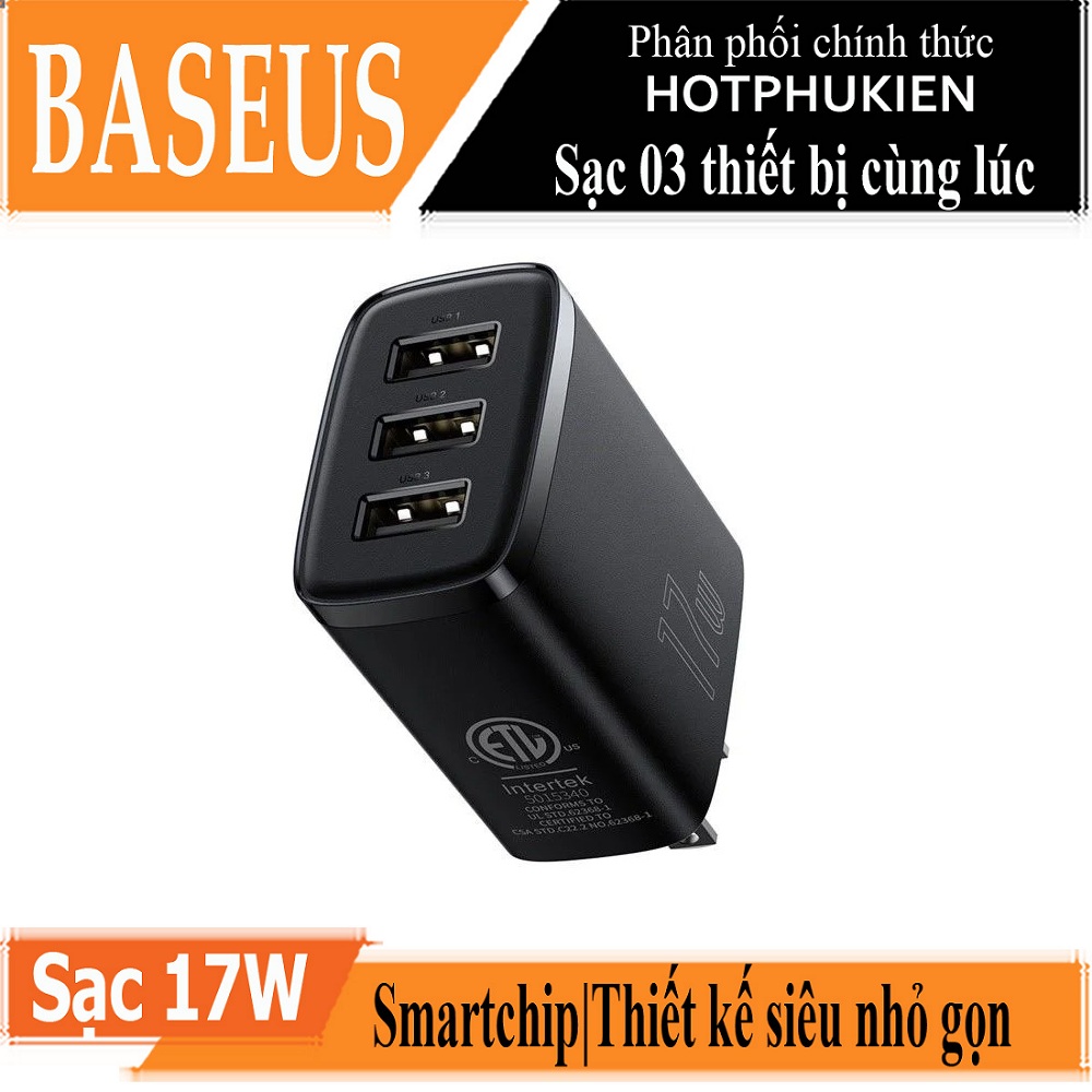 Cóc củ sạc nhanh 17W đa năng 3 cổng USB A hiệu Baseus Compact Charger 3U