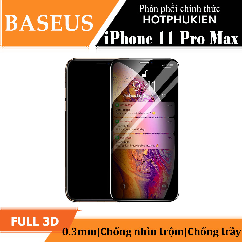 Miếng dán kính cường lực chống nhìn trộm cho iPhone 11 Pro Max hiệu Baseus