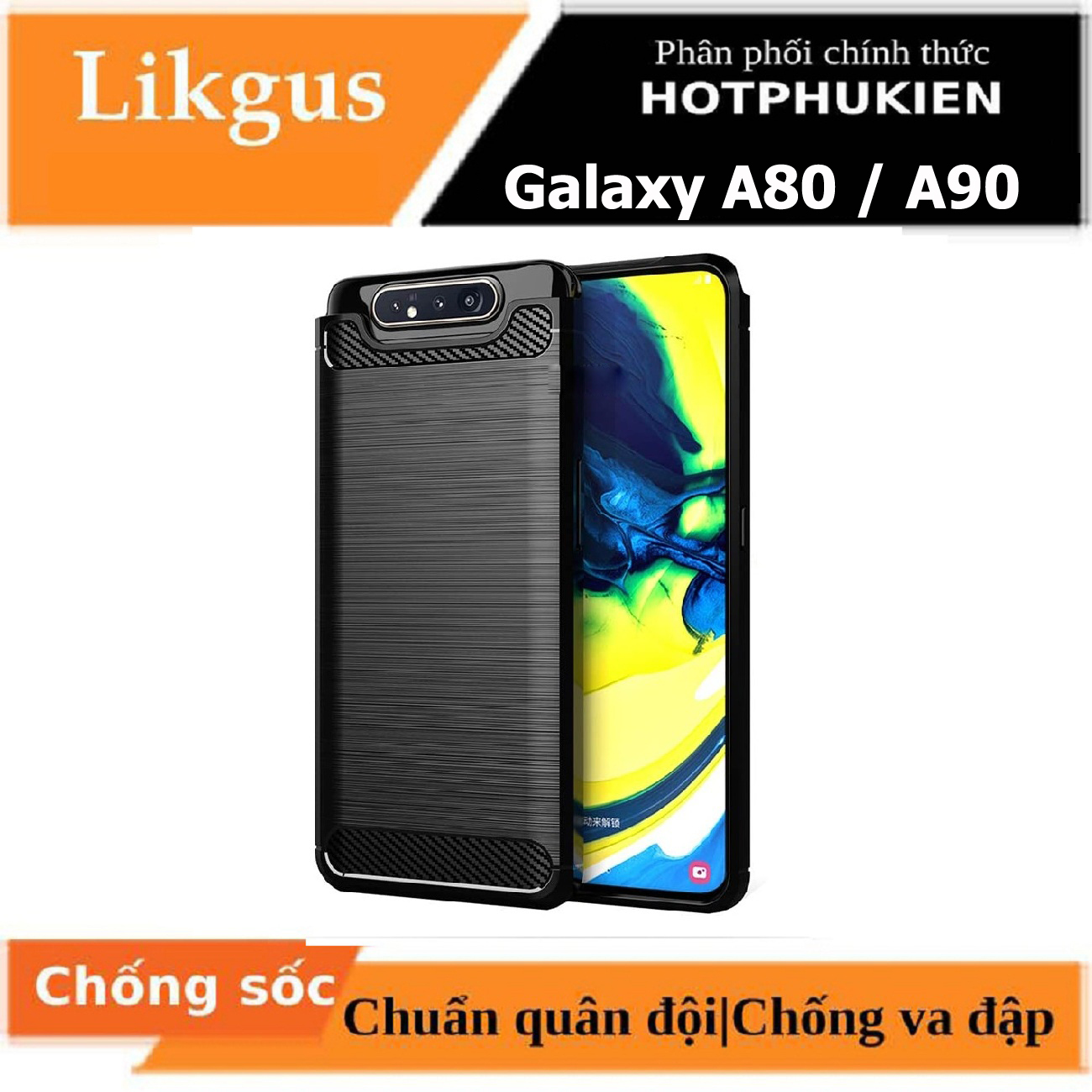 Ốp lưng chống sốc vân kim loại cho Samsung Galaxy A80 / A90 hiệu Likgus (bảo vệ toàn diện, chống va đập)
