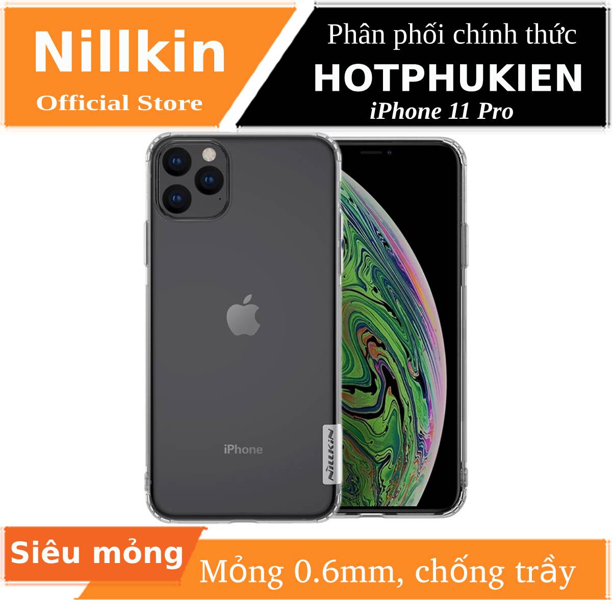 Ốp lưng silicon trong suốt cho iPhone 11 Pro hiệu Nillkin mỏng 0.6mm